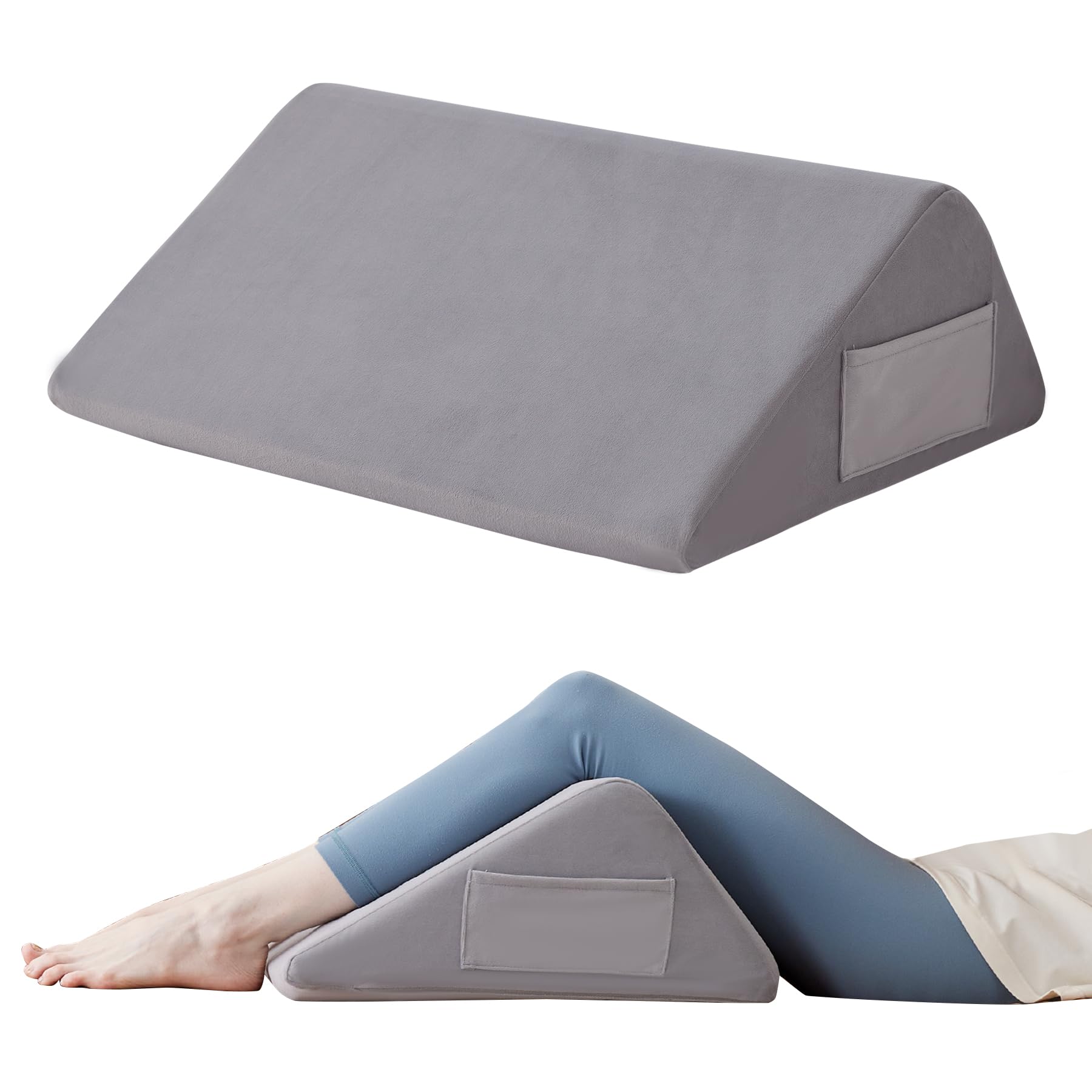 Photo 1 of Ruqmuis Knee Wedge Pillow, 8" Triangle Pillow for Post Surgery, Small Wedge Pillow for Legs Pain Relief, Under Knee Pillow for Sleeping on Back, Leg Elevation, Back Pain, Sciatica, Hip Support, Velvet