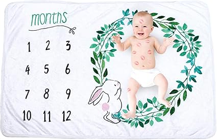 Amazon Marryme ベビーフォト 撮影シーツ 寝相アート 毛布 背景布 フラノ ふわふわ うさぎ柄 赤ちゃん 新生児 フォトシーツ 誕生日 百日記念日 成長記録 セレモニー 毛布 ブランケット ベビー マタニティ 通販