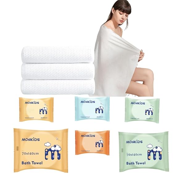 UHONEY COMPRESSED TOWEL SET,TOWEL TABLETS SET,DISPOSABLE TOWEL SET:REUSABLE THICKER 2PCS 55X28 + 4PCS 24X11 INCHES TOWELS