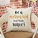 Fjfz Be a Mermaid and Make Waves Motivational Sign Inspirational Quote Cotton Linen Home Decorative Throw Pillow Case Cushion Cover with Words for Sofa Couch, Gold Glitter and Black, 18