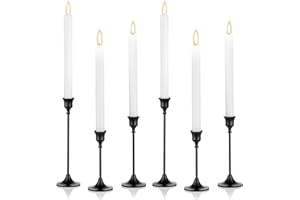 Modern Black Metal Taper Candle Holders, Set of 6 Decorative Candlesticks for Wedding, Dining, Party, Home Decor