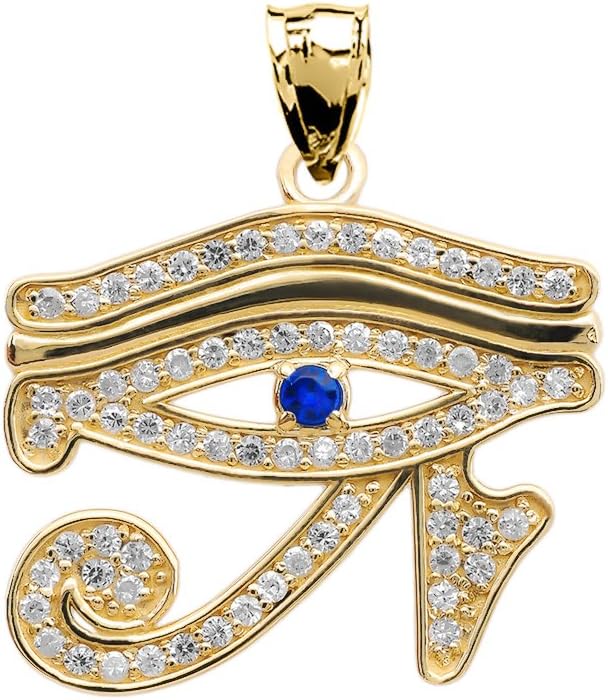 Claddagh Gold10k Yellow Gold Diamond and Sapphire Egyptian Eye of Horus Pendant