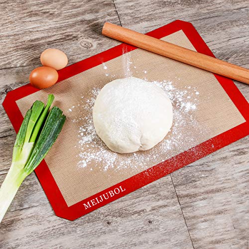 MEIJUBOL Silicone Baking Mat Set of 2 Half Sheet (16-1/2" x 11-5/8") Non Stick Heat Resistant BPA Free Macaroon Mat Pan Tray Liner for Bake Pastry Cookie Bread