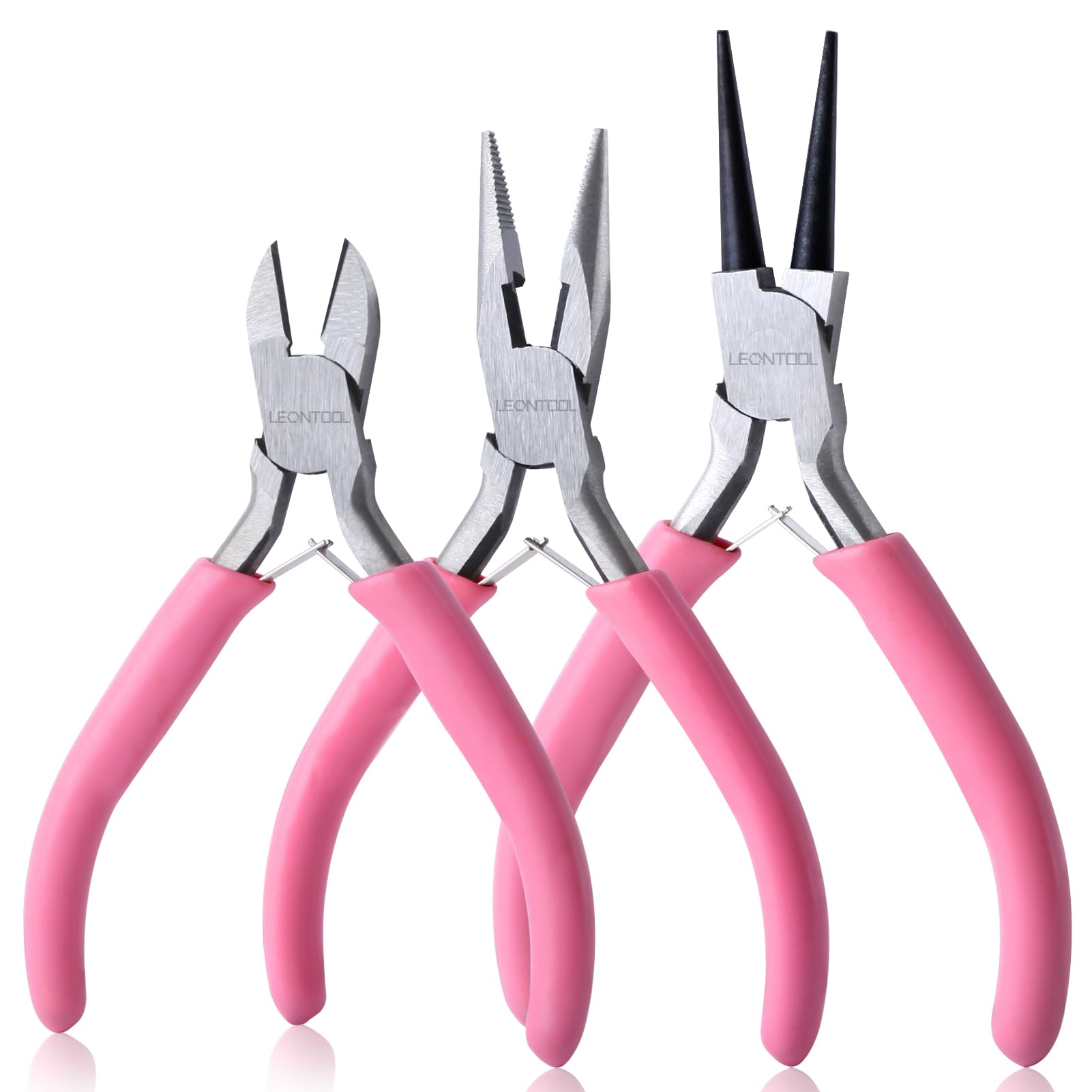 LEONTOOL Mini Jewelry Making Tools Set - 3 Pcs With Long Nose/Round Nose/Diagonal Pliers, Wire Cutters for Wire Wrapping, Beading and Crafts