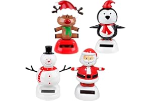 RUSUANJUN 4 Pack Christmas Solar Powered Dancing Toys Car Shaking Head Dancer Doll Elk Santa Snowman Penguin Swing Figurines Car Windowsill Decor Christmas Toys Gift for Car Dashboard Office Home Desk Decor