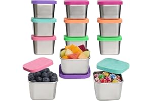 RUITENG 12 Pack Stainless Steel Snack Containers, 6oz/180ml Small Sauce Lunch Box with Silicone Lids, Meal Prep Condiment Sau