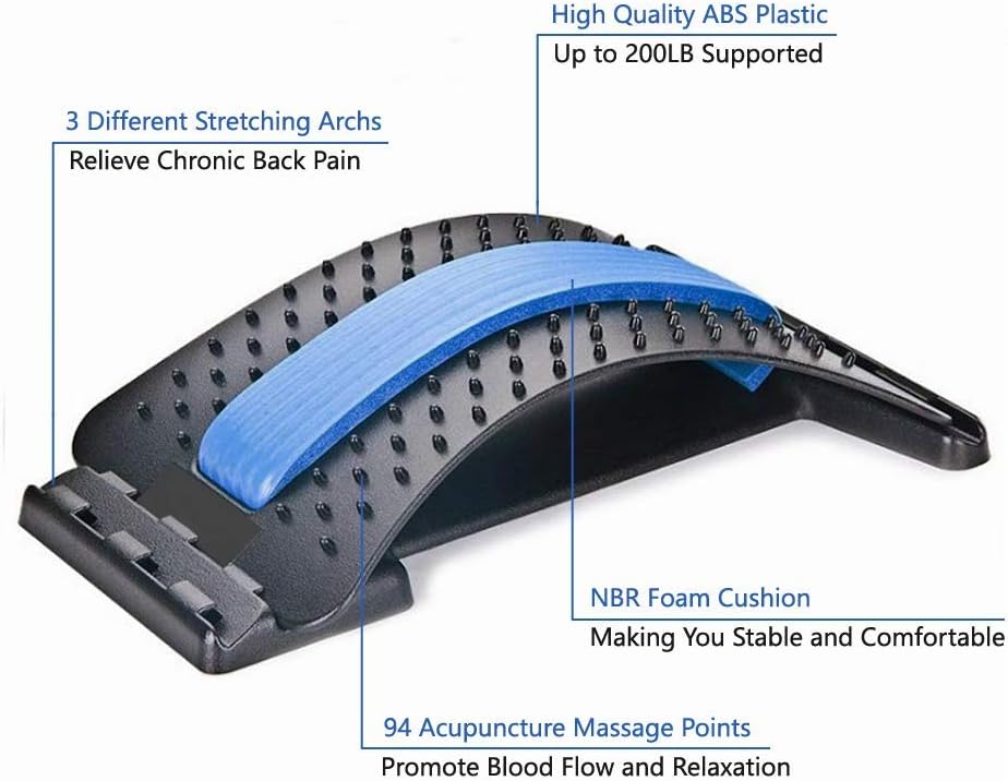 SUNANTH Back Stretcher, Lumbar Stretching Device with 3Adjustable Settings for Upper and Lower Back Pain Relief, Spinal Pain Relieve,Herniated Disc, Spinal Stenosis(Black&Blue): Health & Personal Care