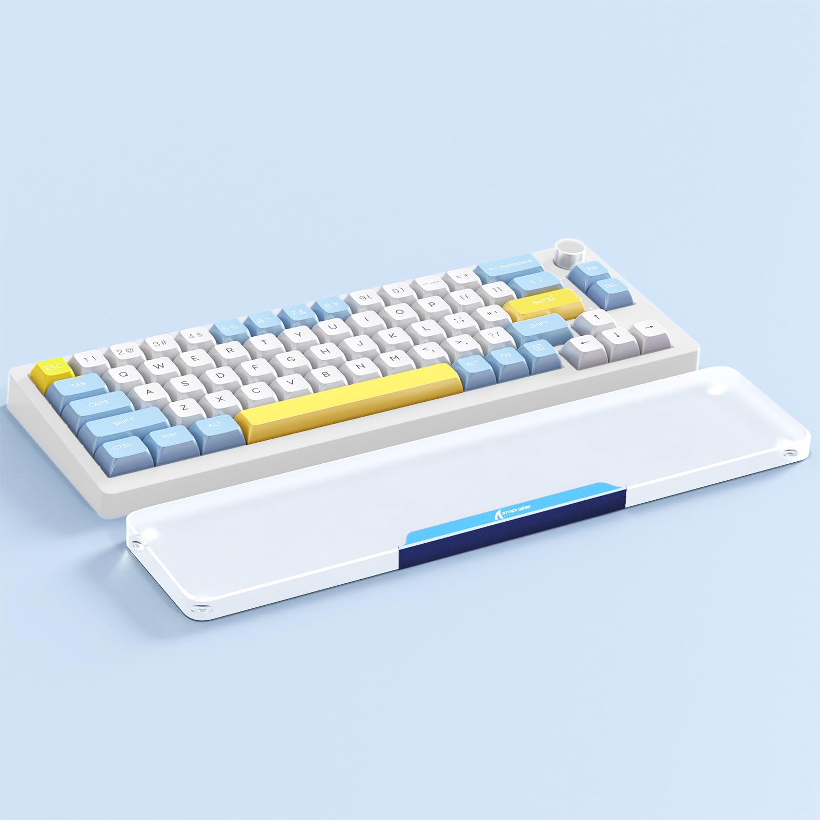 Attack Shark 87 Keys Acrylic Wrist Rest, CNC Aluminum Alloy Palm Rest, Transparent Arm Rest, TKL 75% Layout Gaming Mechanical Keyboard Wrist Rest, Ergonomic Non-Slip Base Wrist Support -Glaze Blue