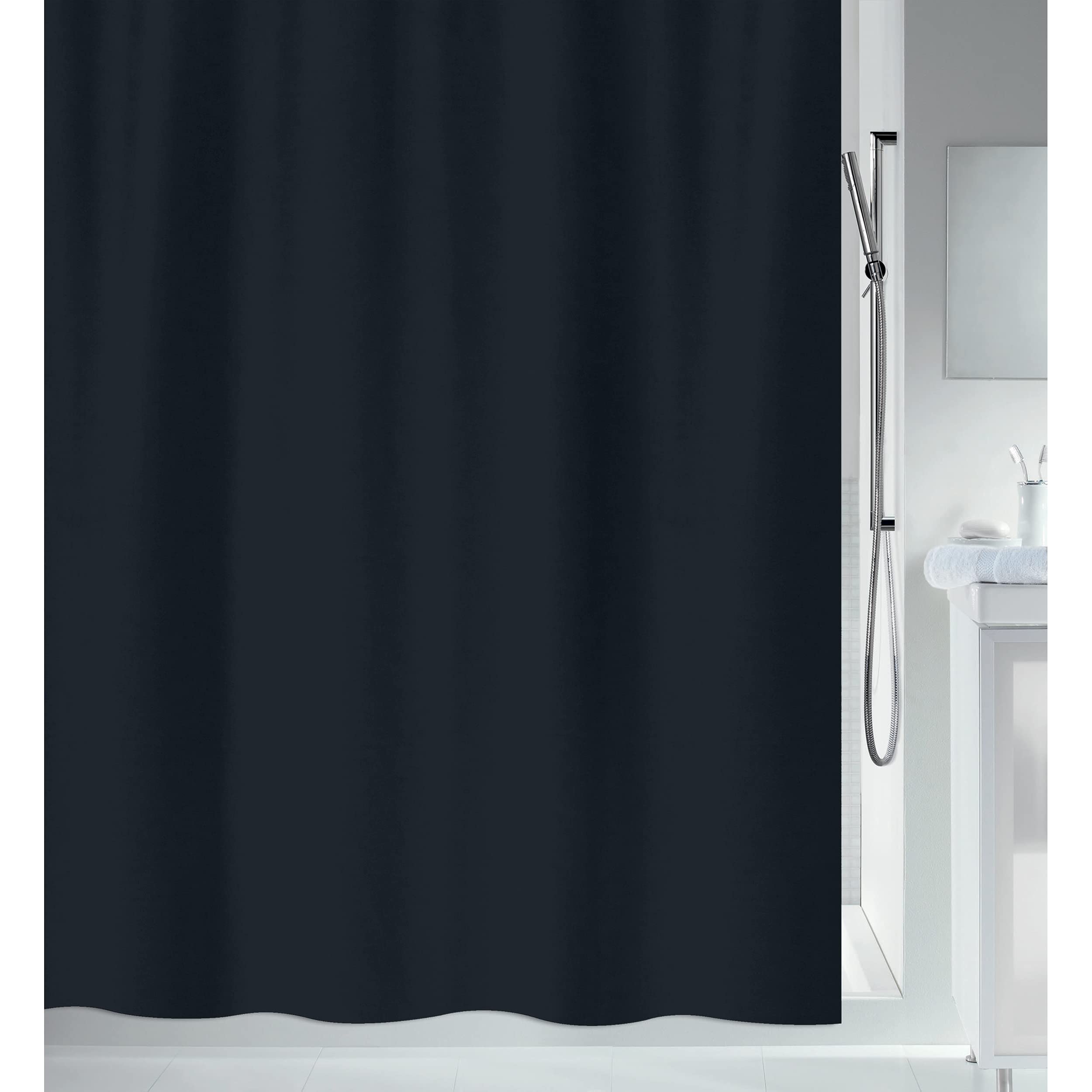 Spirella Primo Black Textile Polyester Shower Curtain, 240 x 180 cm, Black