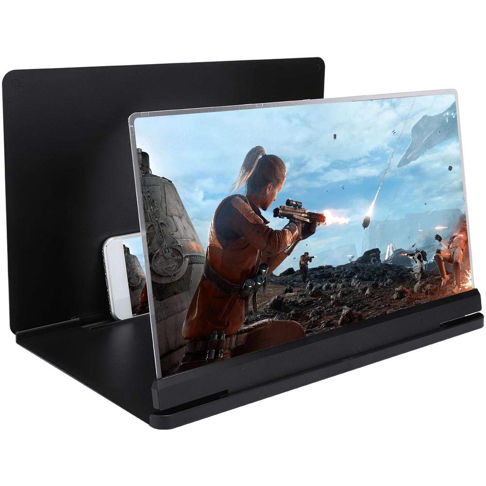 14-inch Phone Screen Projection Magnifier, Portable 3D Video HD Universal Smartphone Display Projector Enlarged Amplifier Magnifying Bracket Holder Stand, Freely Zoom Prevent Reflective(Black)