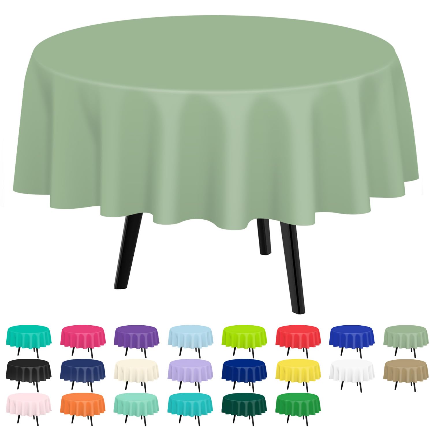 Photo 1 of QIKSION Sage Green Round Tablecloth 12 Pack, 84 Inch Plastic Table Cover Disposable for Parties