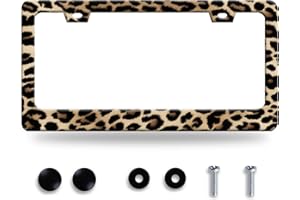 GORSNKYE Leopard License Plate Frame Cheetah Leopard Brown License Plate Stainless Steel Funny License Plate Holder Animal Car Accessories with Screws Car Decoration 12.3" x 6.3" Fits Standard Vehicles Size