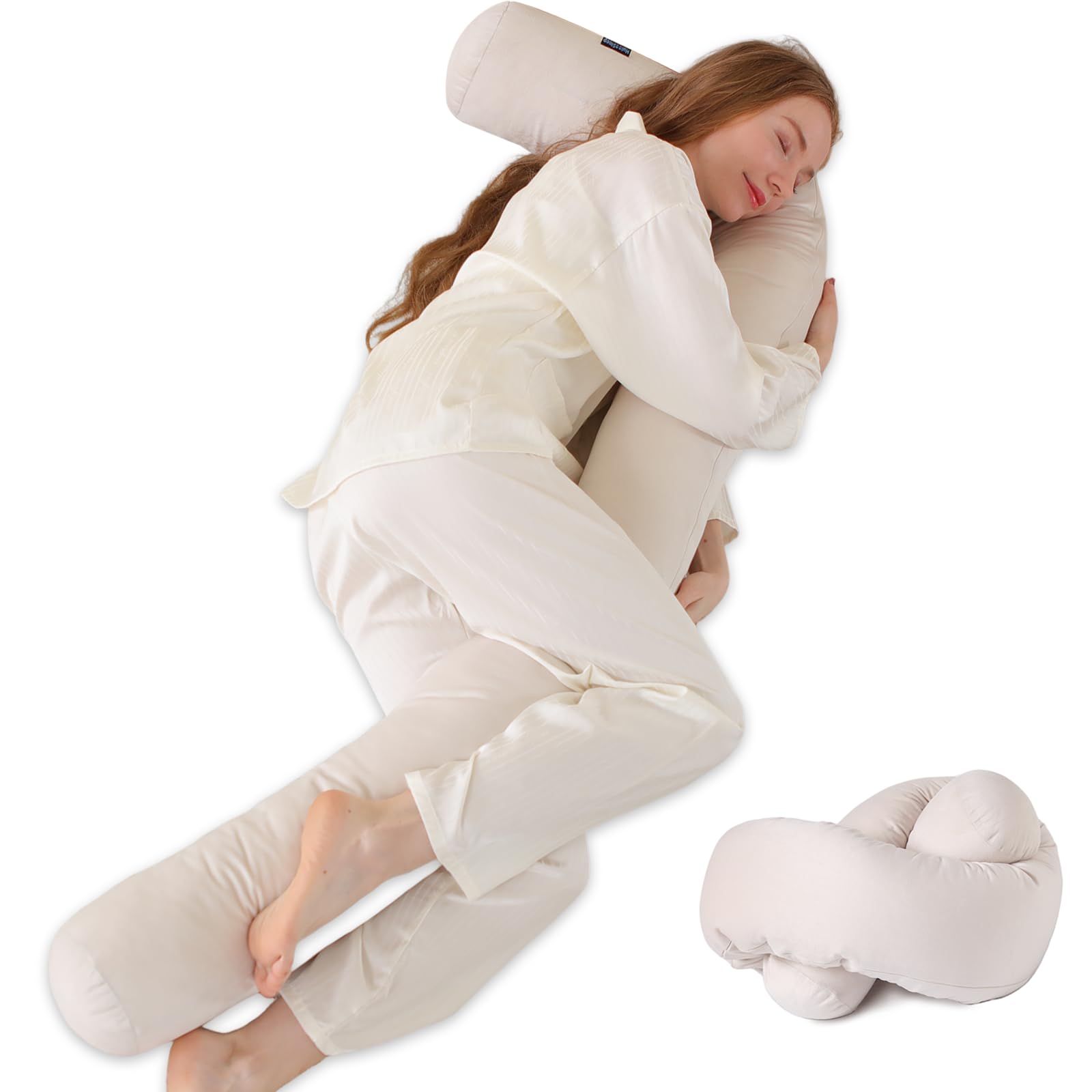 Photo 1 of Huloo Sleep Long Body Pillow for Adults,Full Body Pillow with Velvet Pillowcase,Round Bolster Pillow for Sleeping,Hug Pillow(Beige,75×6 inch)