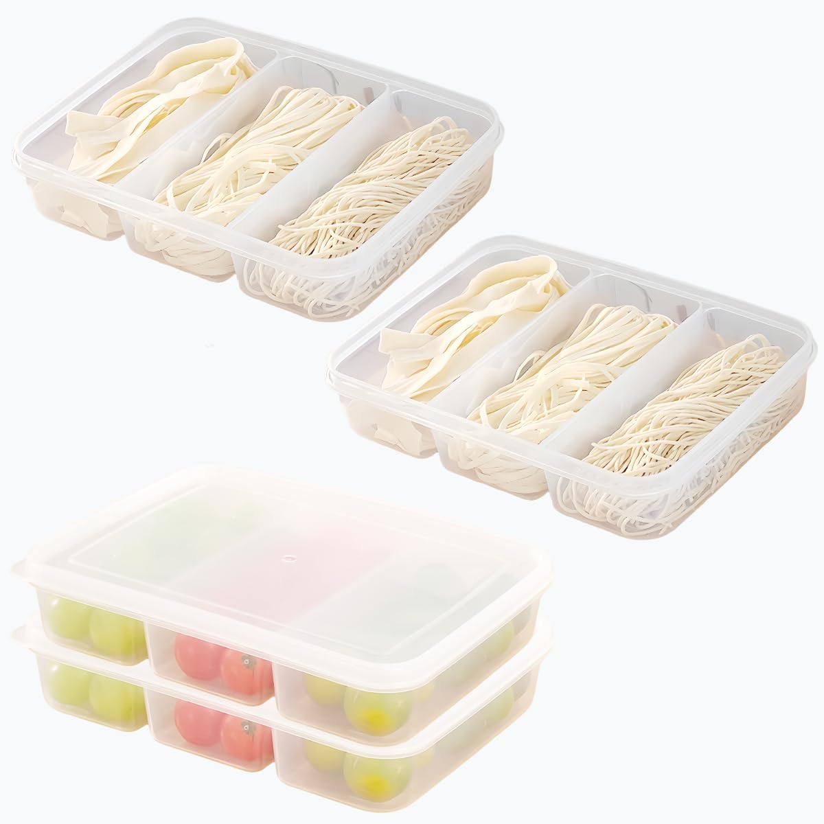 Photo 1 of 4 Pcs Reusable Food Storage Containers with Lids, Food Containers for Storing fruits, Meat, Snacks Spices?Seasonings and Vegetables.(3 Compartments)