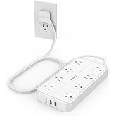 TESSAN Power Strip Surge Protector, 6FT Flat Plug Extension Cord | 8 Outlets 3 USB Charger(1 USB C), 1080 Joules Protection, Wall Mountable Charging Station for Home Office Dorm, White