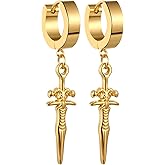 OIDEA Sword Dangle Earrings for Men Women: Hip Hop Punk Dagger Earrings Stainless Steel Hypoallergenic Piercing Gothic Huggie Hinged Hoop Earrings Jewelry Gifts
