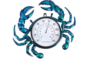 Vewogift 14" Crab Shape Outdoor Thermometer, Indoor Thermometer No Need Battery, Metal Wall Thermometer Easy to Read for Patio Garden Living Room Decor