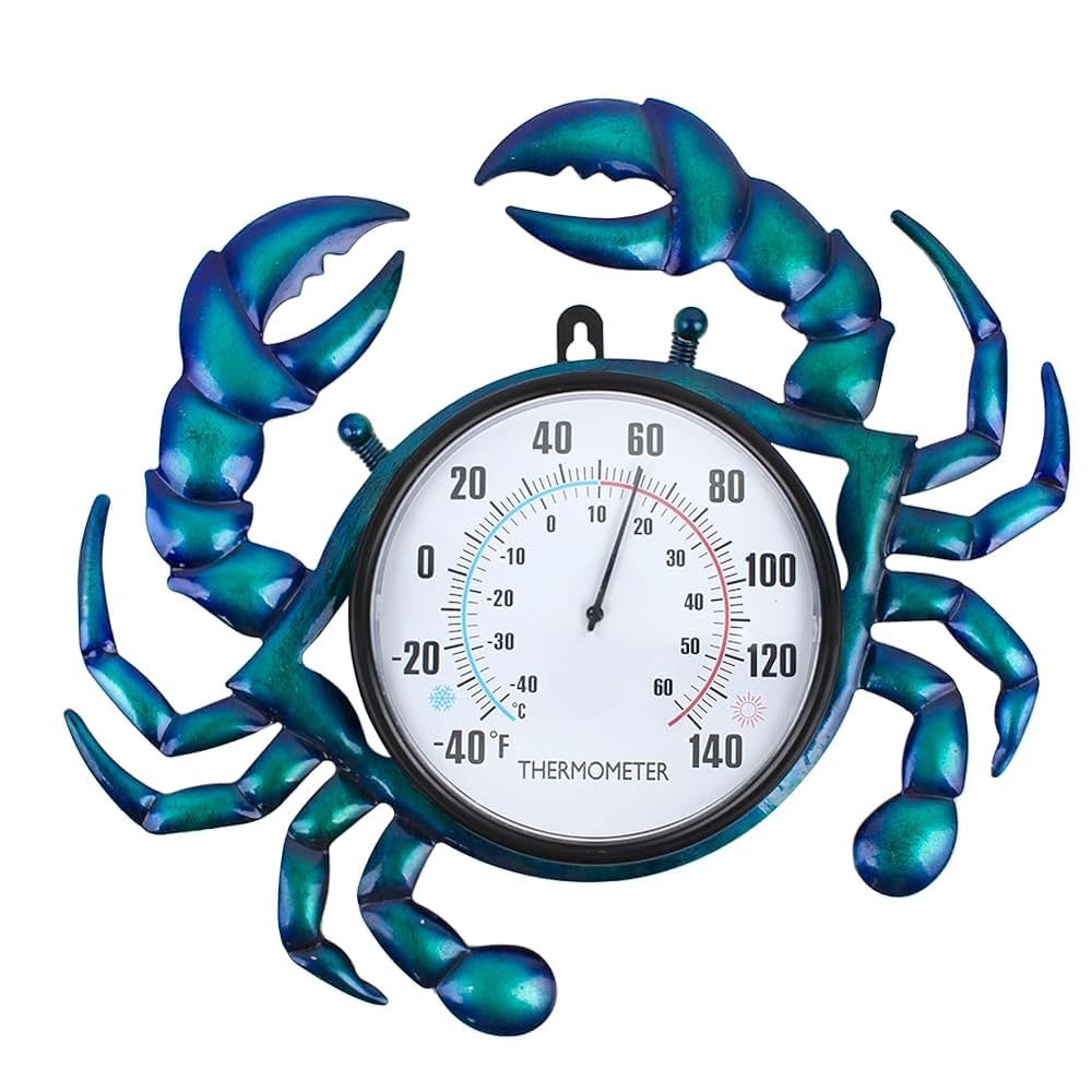 Photo 1 of Vewogift 14" Crab Shape Outdoor Thermometer, Indoor Thermometer No Need Battery, Metal Wall Thermometer Easy to Read for Patio Garden Living Room Decor