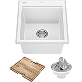 KRAUS Bellucci 18-inch Granite Workstation Drop In Top Mount Single Bowl Kitchen Sink in White with Accessories, KGTW12-18WH