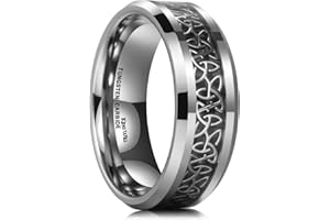 King Will Men's Cetic Knot Tungsten Carbide Ring, Opal/Carbon Fiber Inlay 6mm/8mm Wedding Band for Men Engagement Ring Comfort Fit