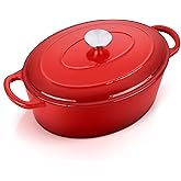 E-far 7QT Oval Dutch Oven Pot with Lid, Enameled Cast Iron Dutch Oven with Dual Handles for Sourdough Bread Baking Cooking, Nonstick Enamel Coated Cookware(Red), Non-Toxic & Easy Clean