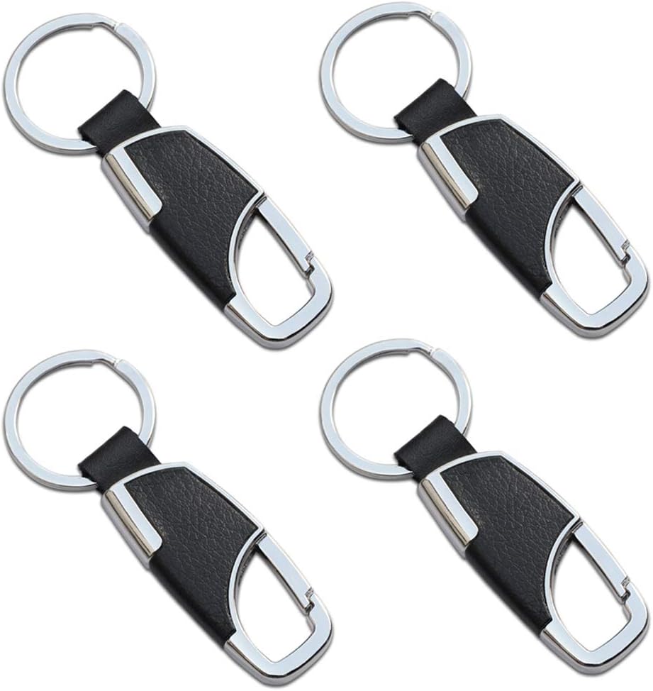 SourceTon 4 Packs Stainless Steel Key Chain with Leather, Premium Heavy Duty Car Home Office Keychain with Ring for Men and Women