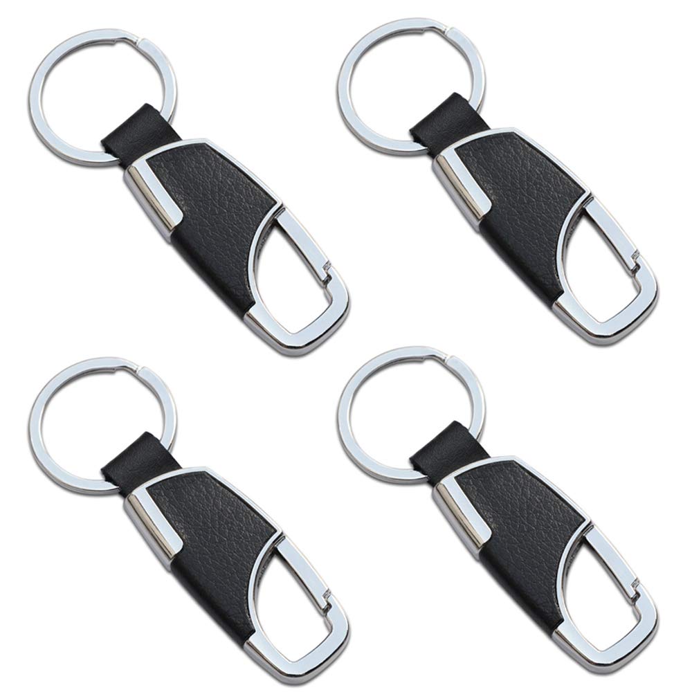 SourceTon 4 Packs Stainless Steel Key Chain with Leather, Premium Heavy Duty Car Home Office Keychain with Ring for Men and Women