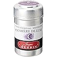 Jacques Herbin - Ref 20148T - Universal Writing Snap-in Ink Cartridges - Poussière de Lune/Moondust Purple - Cylindrical Metal Pot of 6 Cartridges - Purple-Coloured Ink