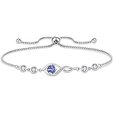 Blaniy Infinity Bracelets for Women 925 Sterling Silver Adjustable Link Bracelet Birthstone Jewelry Gifts for Her