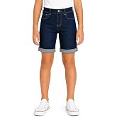 Bienzoe Girls Adjustable Denim Shorts: Stretch Jeans Bermuda | High Rise Fit, Roll Cuff Hem, Everyday Wear, Playground, Beach Trips, Family Outings, Summer Activities, Easy Outfit Pairing