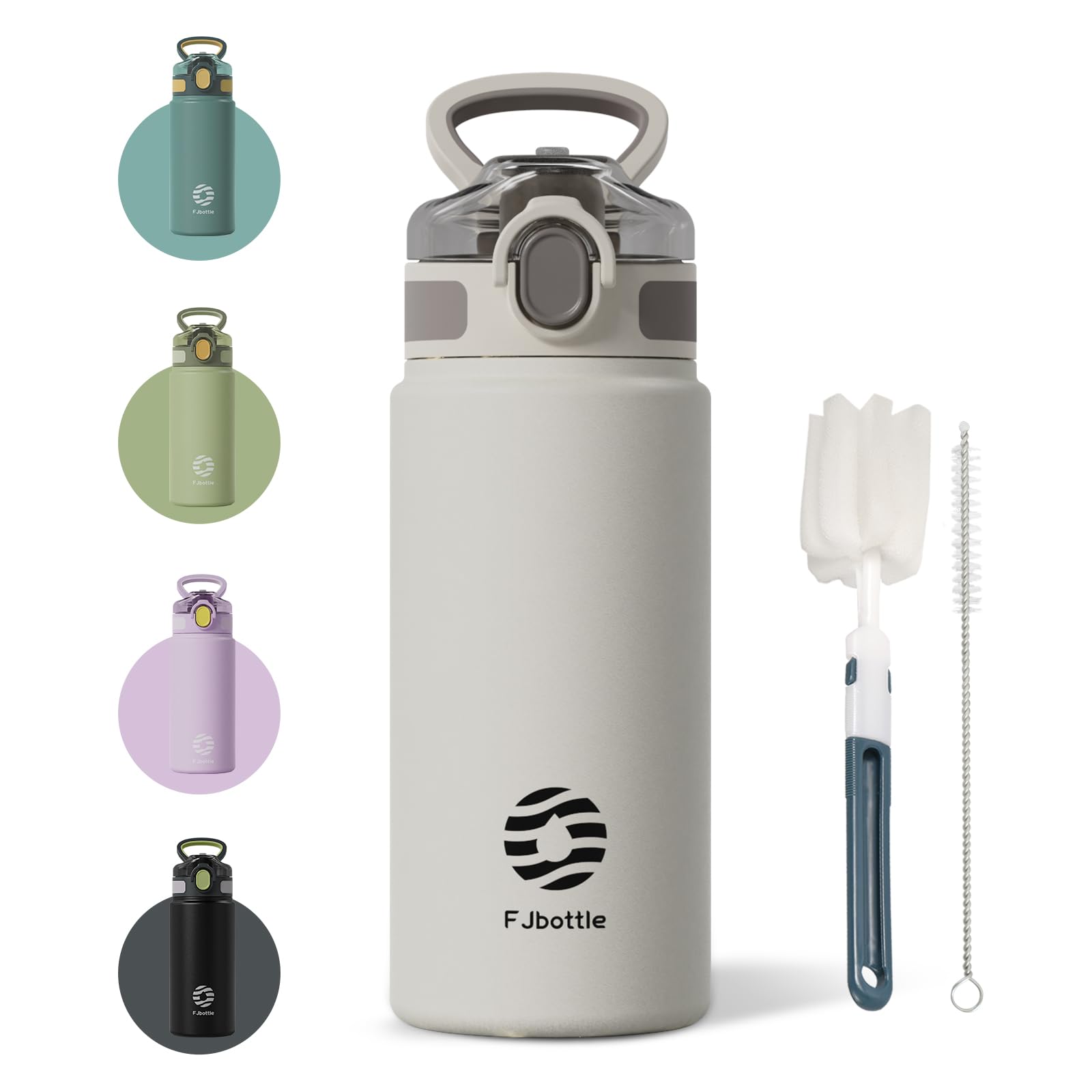 Photo 1 of Fjbottle Insulated Water Bottle with Straw - 20 oz Vacuum Stainless Steel Water Bottle, Leak Proof Locking Lid Travel Mug, Reusable BPA-Free Tumbler Bottle, Suitable For Sport, Gym (White)