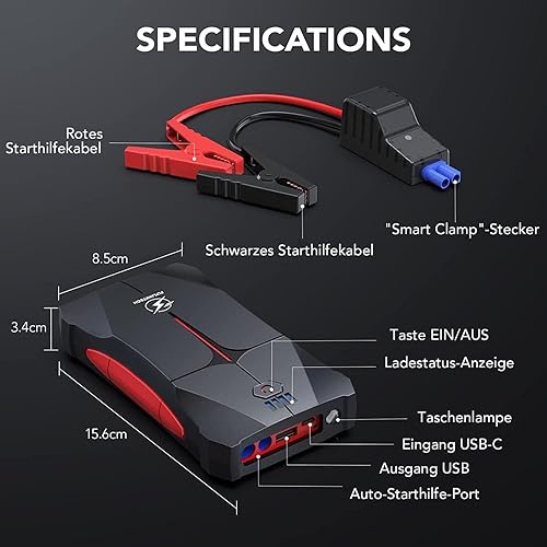 FLYLINKTECH Battery Jump Starter, 1200A Peak 12V Auto Car Battery Booster  Pack(6.0L Gas Or 5.0L Diesel), Portable Power Bank with Safe Jumper Cable,  LED Flashlight, EC5 Car Cigarette Lighter in Kenya |