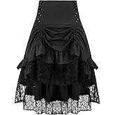 itsjake Women's Steampunk Skirt Retro Gothic Pleated Asymmetric High Low Lace Ruffle Skirt
