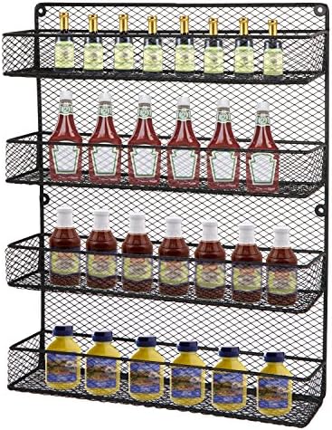 LEMY 4 Tier Spice Rack Wall Mount Storage Organizer For Cabinet - Country Rustic Chicken Wire Pantry