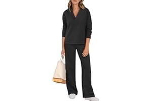 ANRABESS Lounge Sets for Women 2 Piece Outfits Sweatsuit Set Fall V Neck Sweatshirts Wide Leg Pants Tracksuits