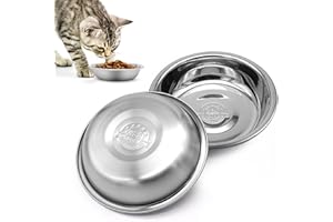 MICOSIM 2 PCS Stainless Steel Cat Bowl - Shallow Wide Flat Cats Food Bowls,Metal Kitten Dishes Whisker Friendly Fatigue Relief,Replacement Basic Kitty Plates for Elevated Stand,Dishwasher Safe…