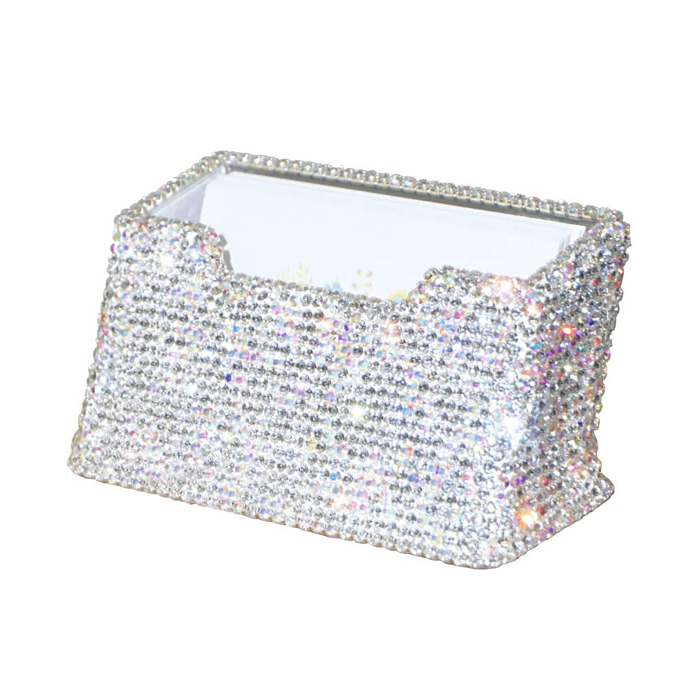 Business Card Holder Stand for Office - Professional & Luxury Display Womens Office Name Card with White Crystal Accessories