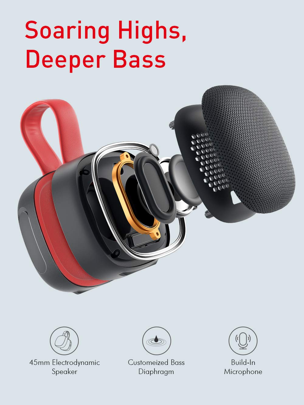 HAVIT Enceinte Bluetooth V4.2, Haut Parleur Boîte à Musique, IPX7 étanche, 30 Heures de Jeu avec Batterie 4000mAh, Microphone intégré, Siri/Google Assistant/Chat Vocal Pris en Charge(E5 Noir Rouge)