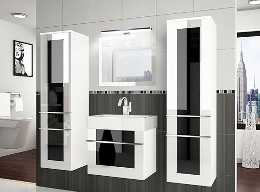 Naka24 Badmobel Set Eleganza V 50 Cm Mit Waschbecken Led Schwarz Weiss Amazon De Kuche Haushalt