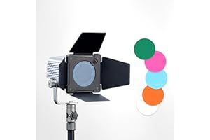 LICAEVEY Bowens mini Mount Barn Door Kit: 4-Leaf Barndoor with 30° Honeycomb Grid & 4 Color Gel Filters (Blue, Green, Orange,