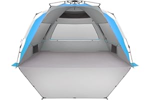 Oileus XX-Large Beach Tent Sun Shelter for 5-6 Person Portable Sun Shade Instant Pop Up Tent for Beach with Carrying Bag, Stakes, 6 Sand Pockets, Anti UV for Fishing Hiking Camping Blue