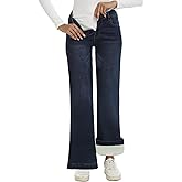 LOOKUB Fleece Lined Jeans Women High Waisted Stretchy Warm Winter Thermal Pants Thick Bell Bottom Wide Leg Jeans Woman