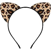 Alonekiss Fluffy Cheetah Leopard Ears Headband - Cheetah Print Ears Cat Cheeta Costume Accessories for Women Adult for Halloween (Gold)