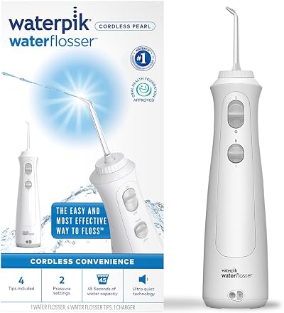 Waterpik Cordless Pearl WF-13UK Electric Water Flosser, Rechargeable, 4 Tips