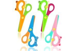 LOVESTOWN Toddler Scissors, 4PCS Blunt Tip Adaptive Safety Scissor for Kids & Children, Playdough Tools Cutting Skills Preschool Hand-Eye Coordination Training Activity, DIY Craft Supplies,Cute Design