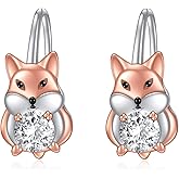 KZX Red Fox Earrings 925 Sterling Silver Fox Earrings Hoop Cubic Zirconia Leverback Earrings 18K Rose Gold-plated Cute Animal Jewelry for Women Wife Birthday Anniversary