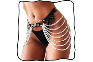 TWINKLEDE Punk Leather Belly Waist Chain Belt Silver Layered Body Chains Festival Rave Body Chain Jewelry for Women and Girls