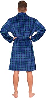 Adore Home Mens Soft Flannel Fleece Bathrobe Shawl Blue Check L-XL view 5