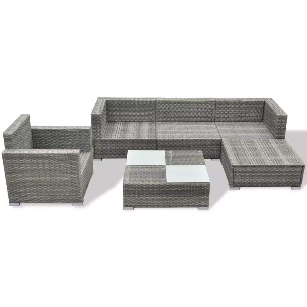 Helloland Rattan Garden Sofa Set Patio Furniture Set Lawn Pool Backyard Outdoor Sofa Wicker Conversation Set 7 Pieces Black