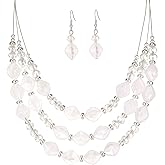 3 Layered Chunky Statement Necklace for Women Beaded Strand Necklaces with Earring Fashion Costumes Collar Necklace Jewelry Sets Gifts for Women